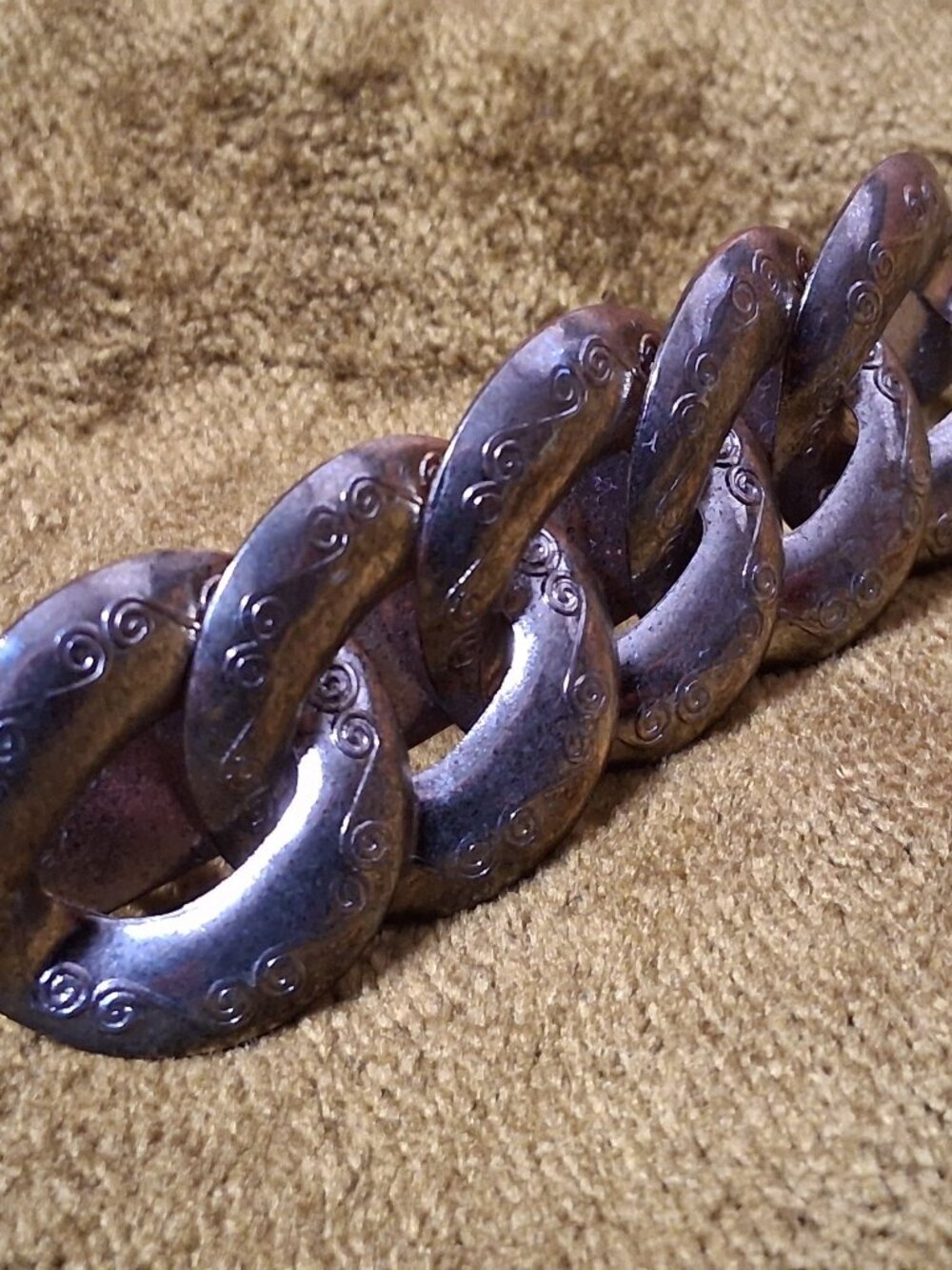 Vintage Barrette Hair Clip Silver Tone Circle Link Spiral Korea 3.5"